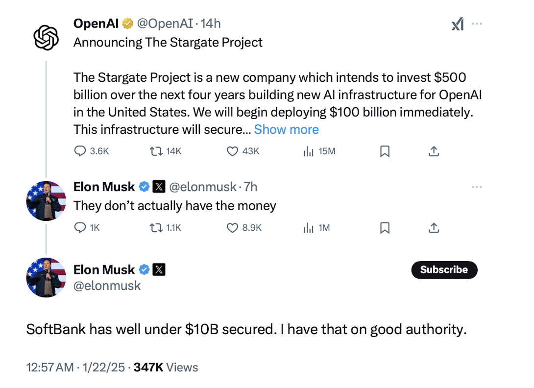 Elon Musk tweet to OpenAI release on StarGate